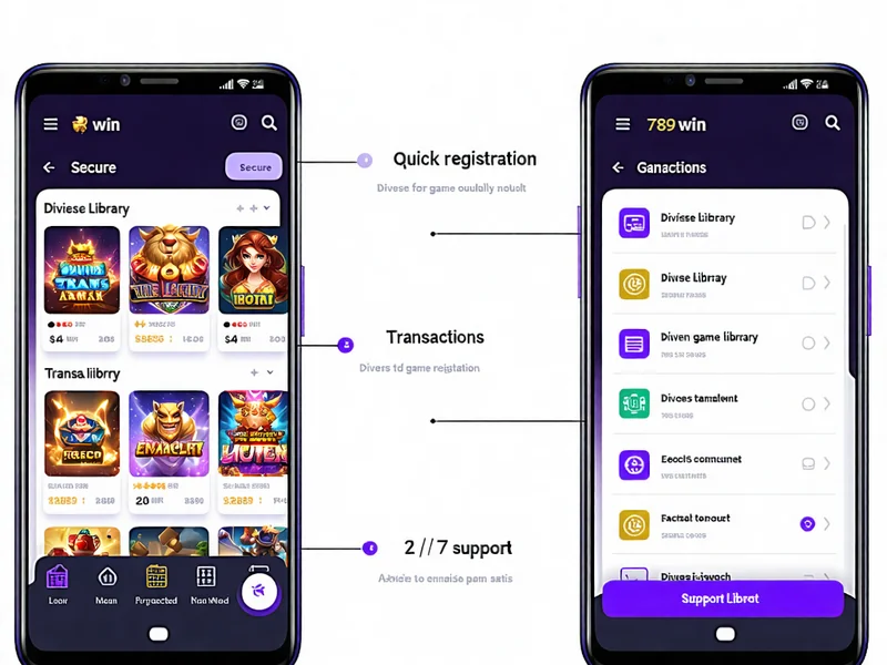 Hình ảnh minh họa các tính năng nổi bật của ứng dụng 789win như bảo mật, ưu đãi và đa dạng trò chơi