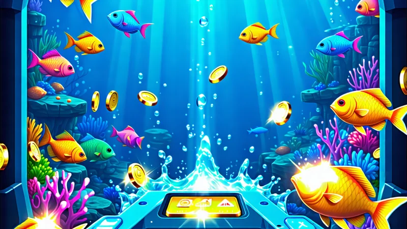 Hình ảnh giao diện game bắn cá đầy màu sắc với các loài cá và hiệu ứng súng đạn, thu hút người chơi tại 789win.